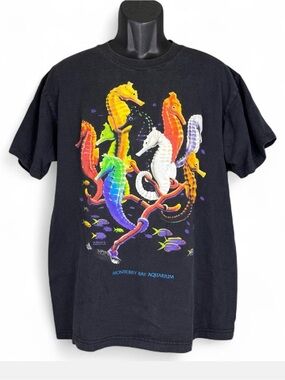 Vintage 90s Monterey Bay Aquarium Seahorse Shirt Large Dolphin Shirt Co USA Fade